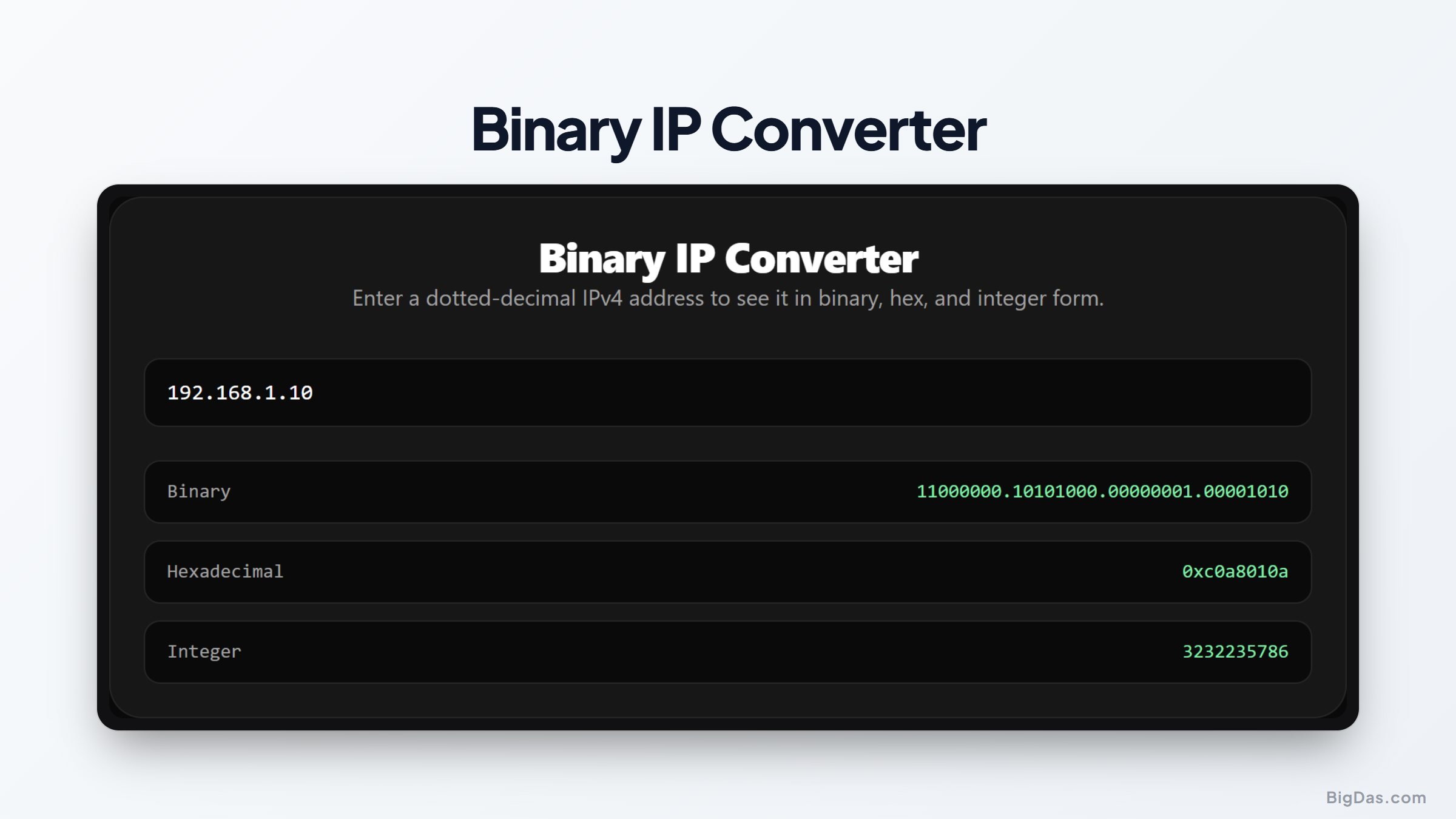 Mastering Network Math: How to Convert IPv4 to Binary, Hex, and Decimal interactive tool preview