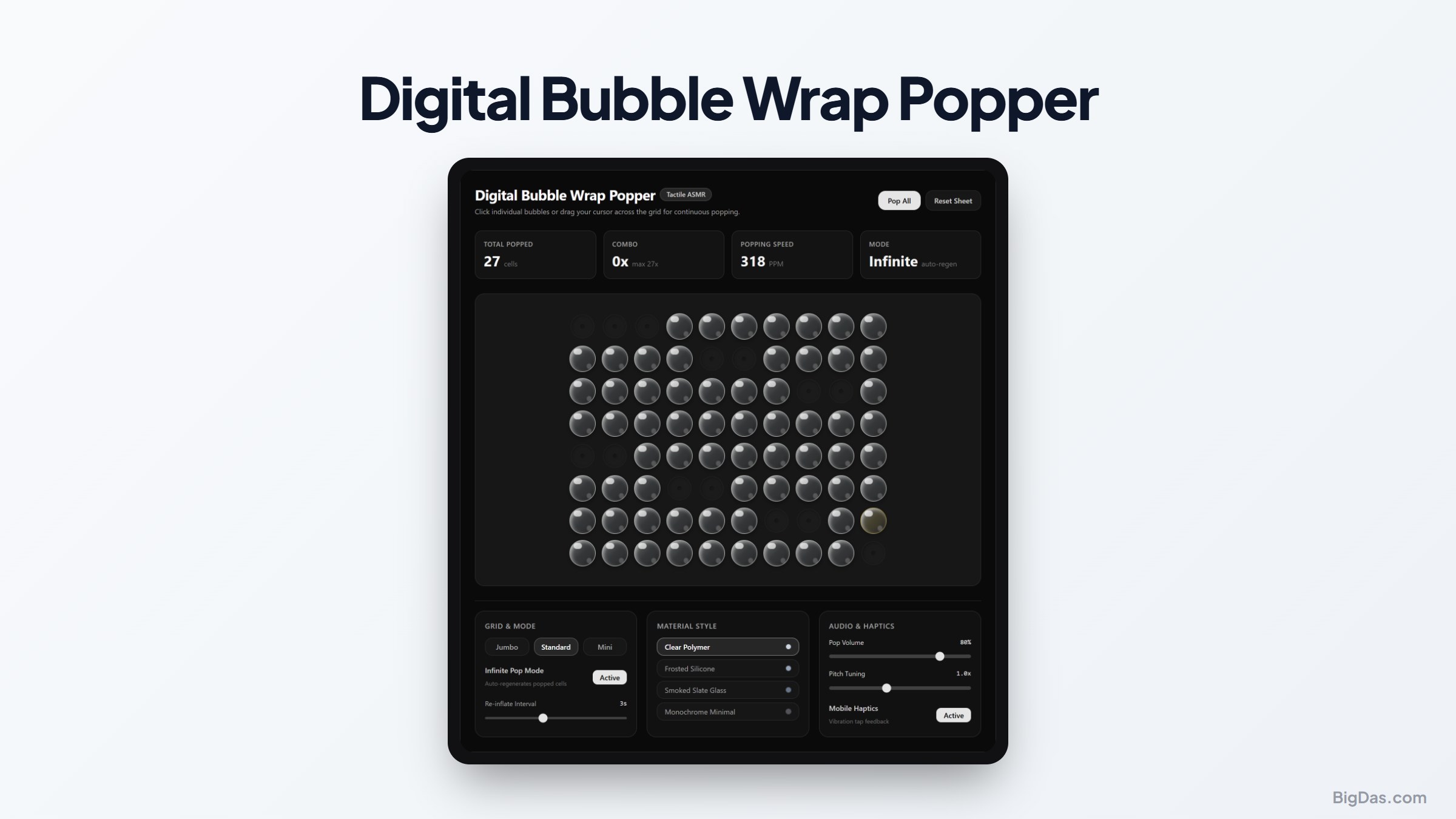 Digital Bubble Wrap Popper: Tactile Sensory Satisfaction and Stress Relief interactive tool preview