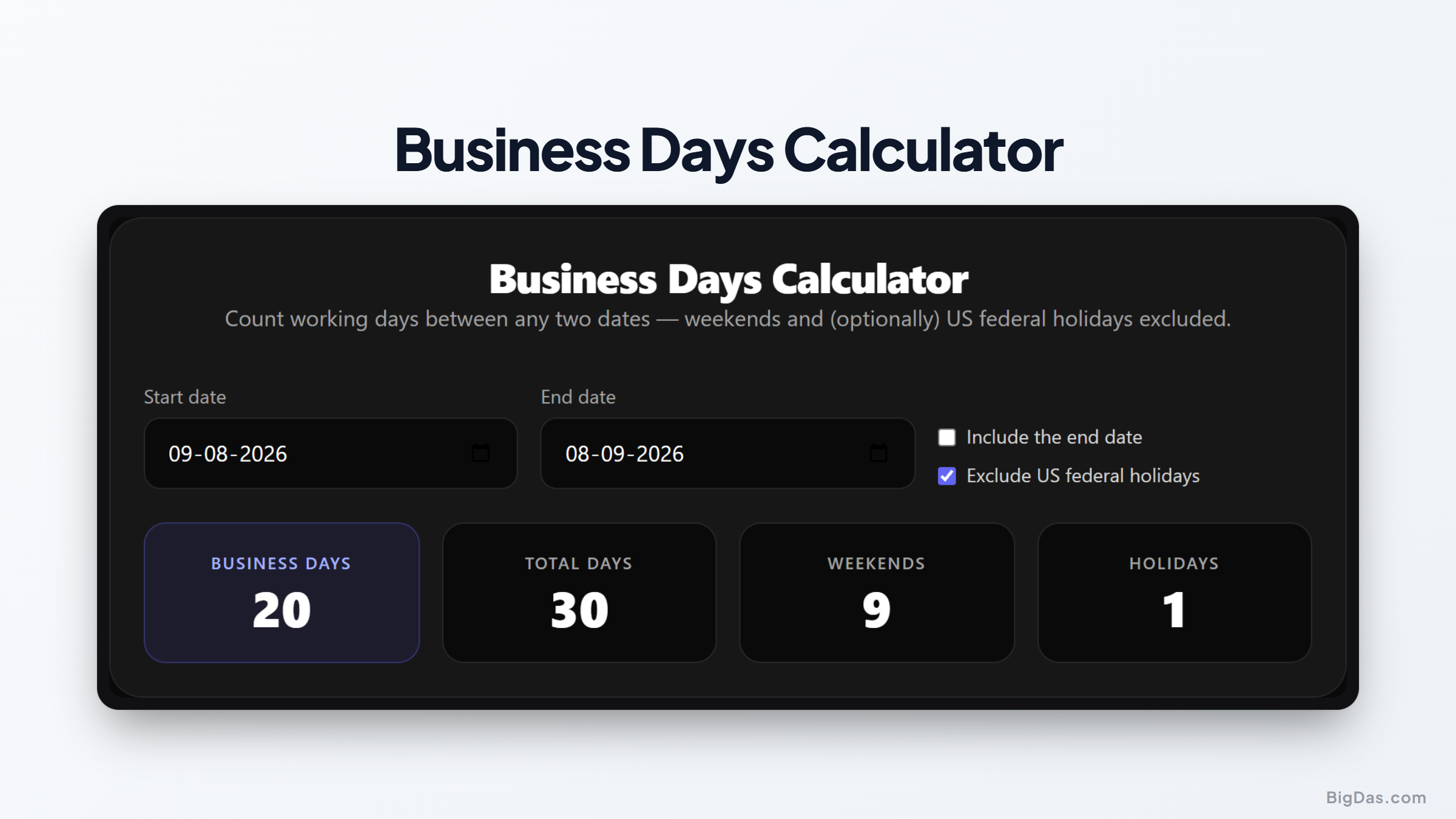 Count Working Days Accurately: How to Use a Business Days Calculator interactive tool preview