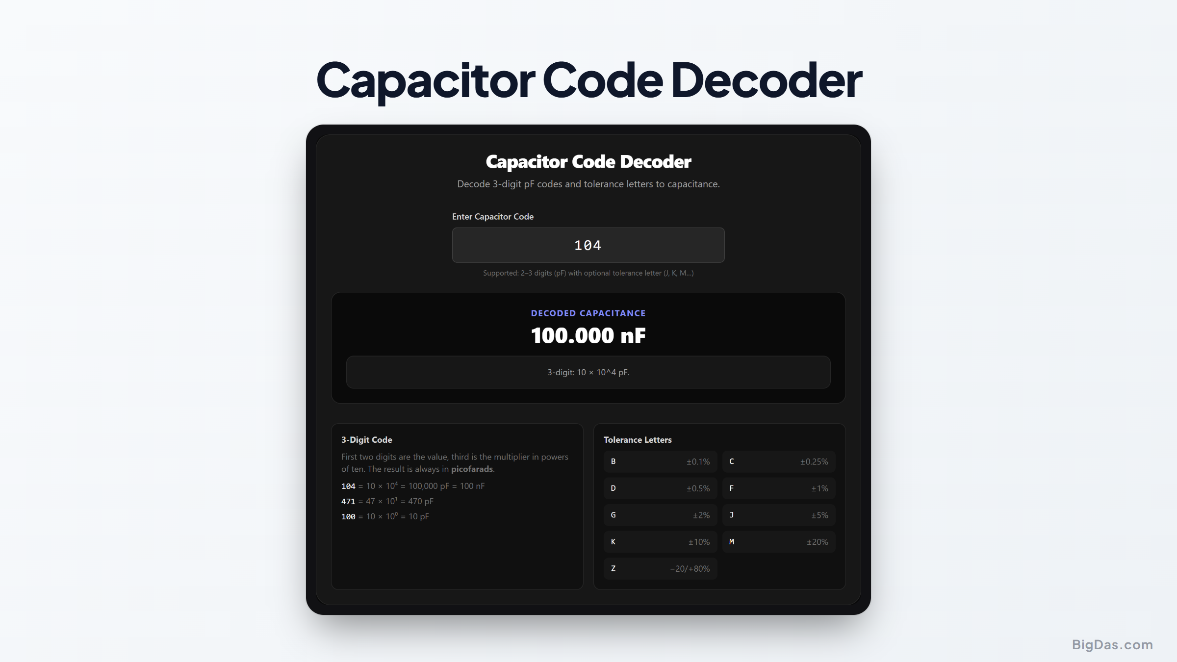 Free Capacitor Code Decoder Online — Big Das interactive tool preview