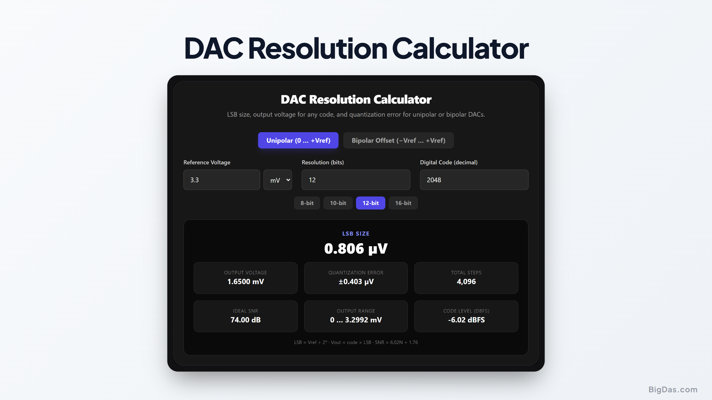 Free DAC Resolution Calculator Online — Big Das interactive tool preview