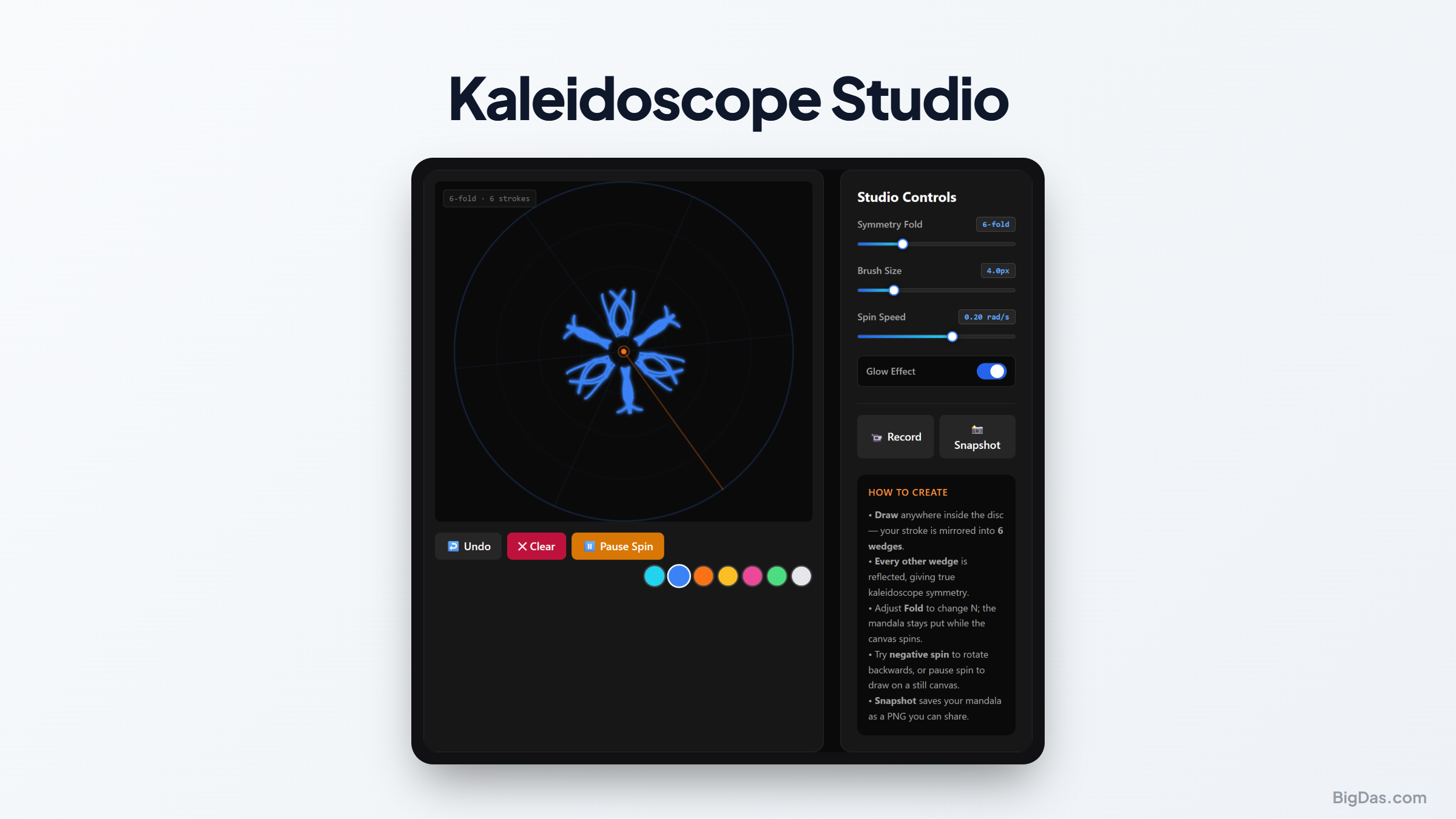 Kaleidoscope Studio: Create Beautiful Symmetric Mandala Art in Real Time interactive tool preview