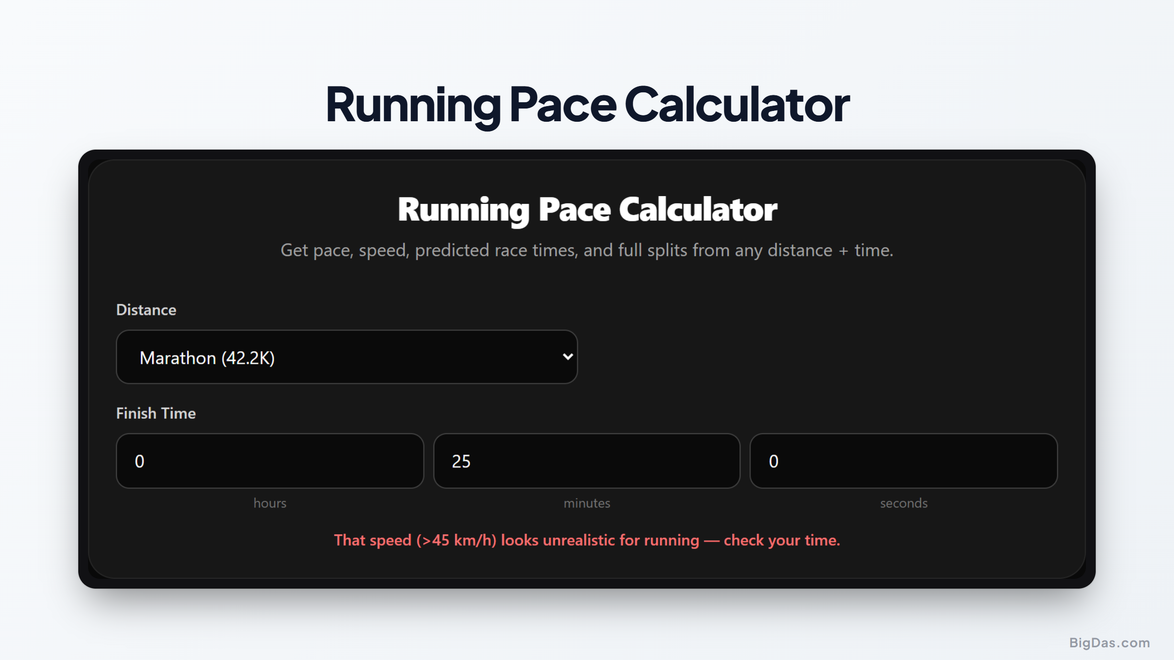 Running Pace Calculator interactive tool preview
