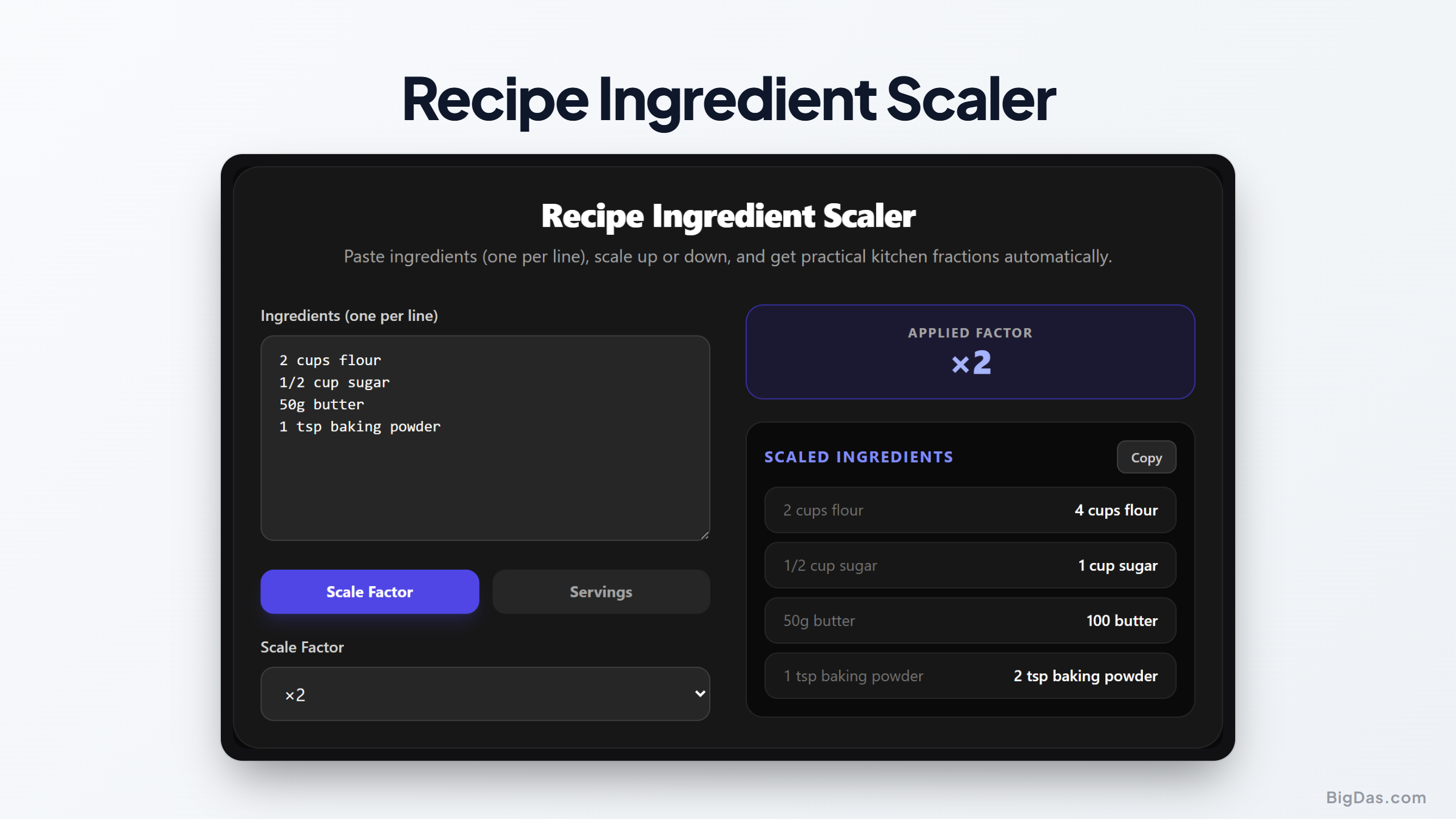 How to Scale Recipes Perfectly Every Time: An Easy Ingredient Converter interactive tool preview