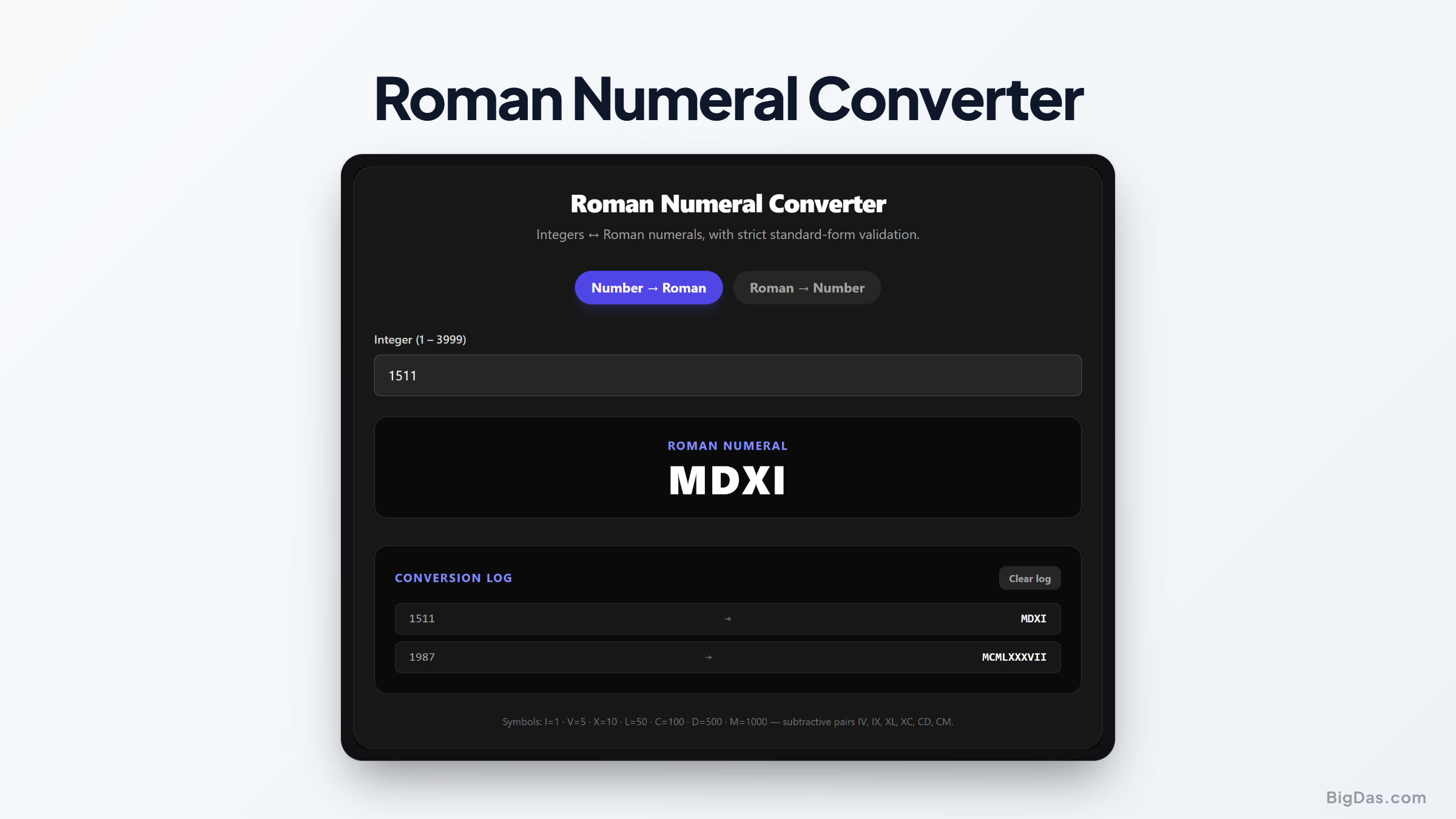 Roman Numeral Converter: Translate Integers and Symbols Accurately interactive tool preview
