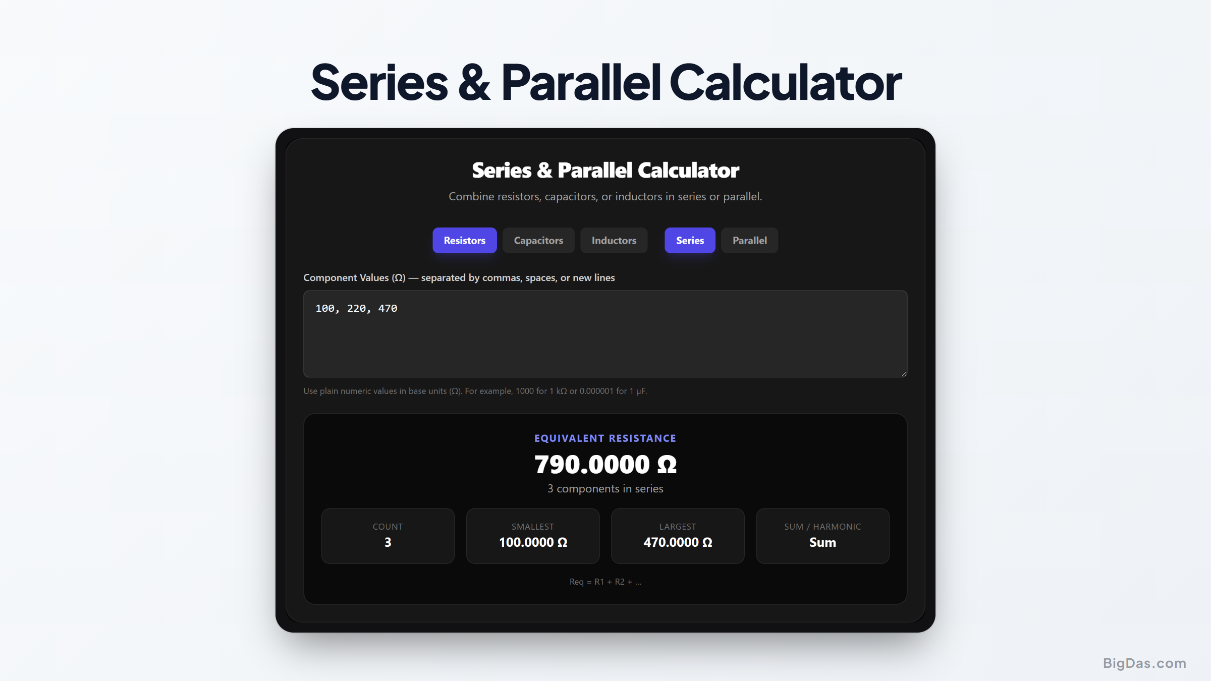 Free Series & Parallel Calculator Online — Big Das interactive tool preview