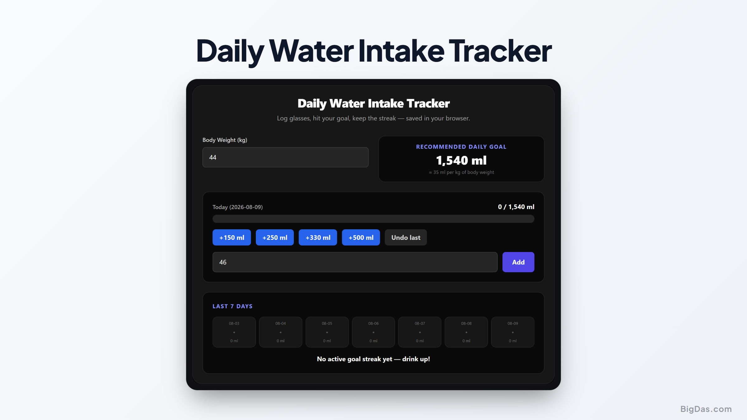 How to Optimize Your Health with a Simple Daily Water Intake Tracker interactive tool preview