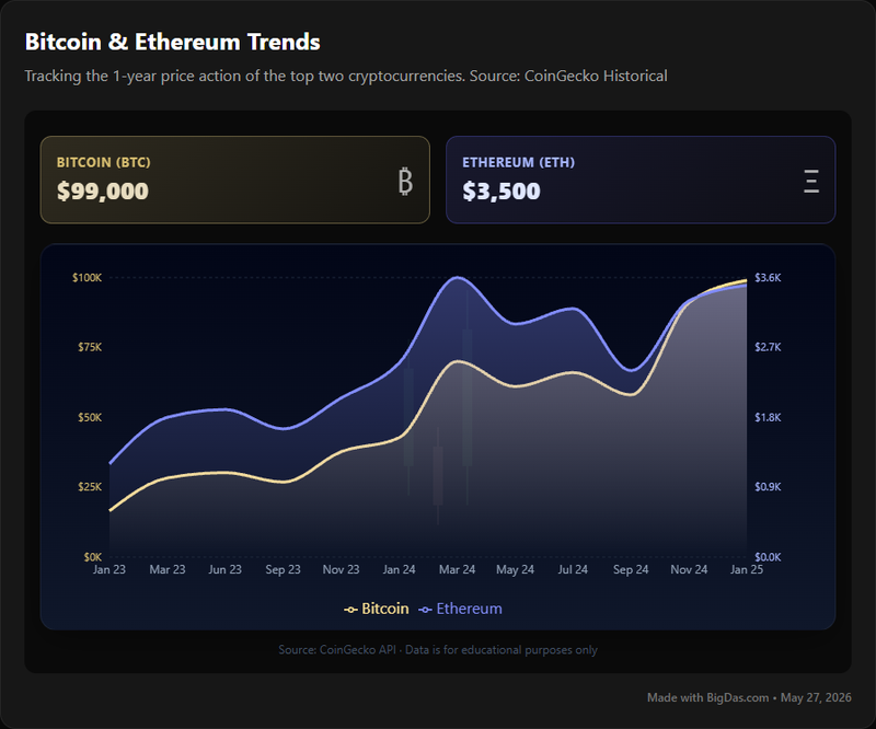 Bitcoin & Ethereum Price History Chart